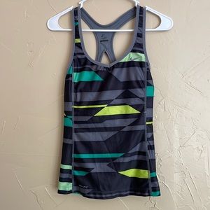 Nike Womens Sz S Dri Fit Racerback Workout Tank Top Green Yellow Black Gray